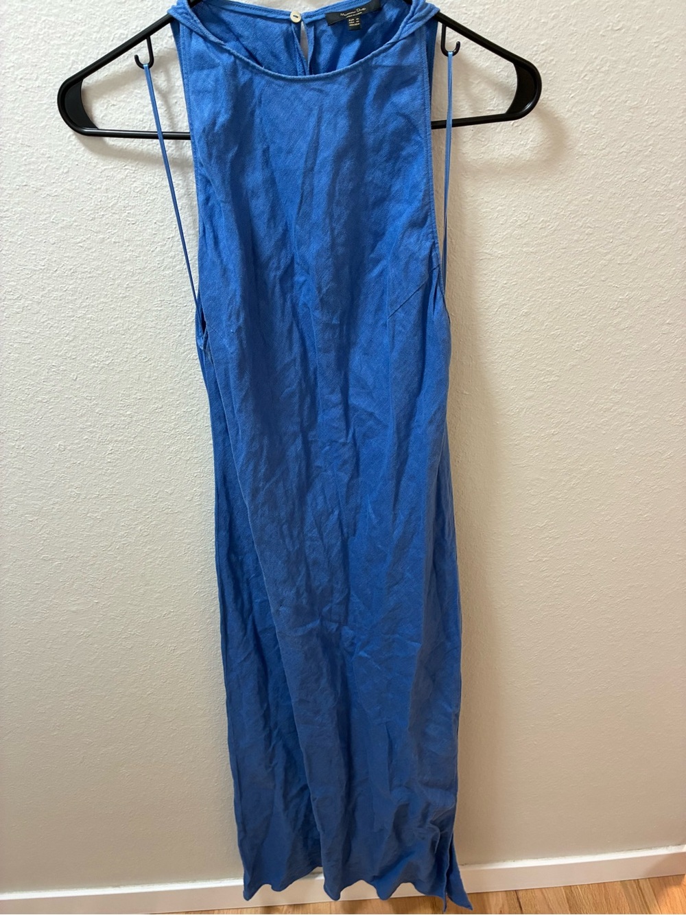 Massimo Dutti 100% Linen Blue Sleeveless Maxi Dress